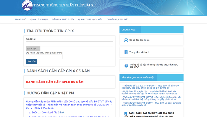 kiểm tra giấy phép lái xe thật giả qua website mới của bộ GTVT